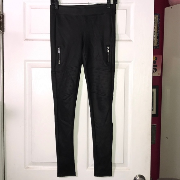 Black Faux Leather Express moto leggings with zippers - Picture 1 of 8